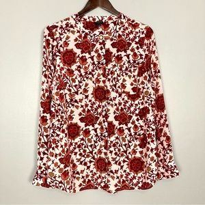 Talbots Red and Cream Floral Button-Down Shirt